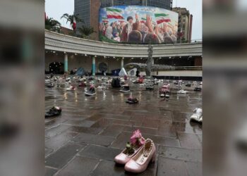 چیدمانی نمادین برای گل‌های پرپرشده میناب؛ جای یک کفش خالی‌ست!