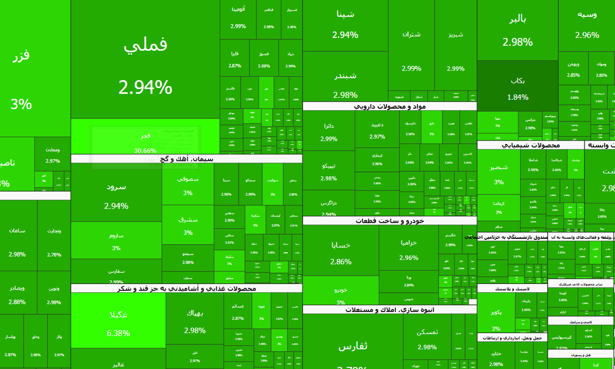 عملکرد نیمه بازار سهام امروز شنبه ۹ خرداد ۱۴۰۵؛ حتی یک نماد هم منفی نیست